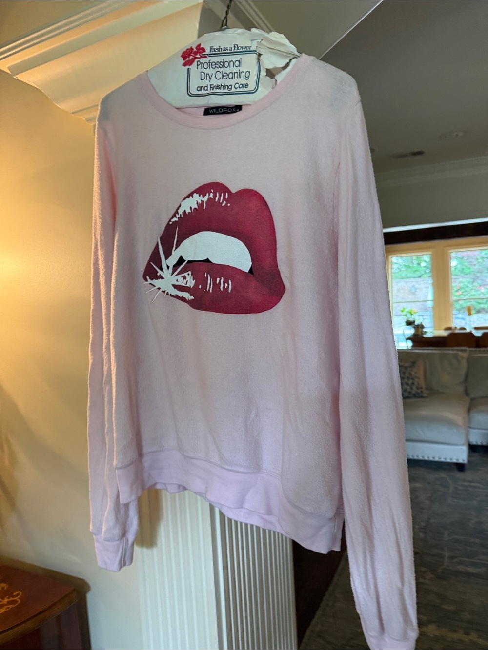 Wildfox Light Pink Pullover with Red Lip Print